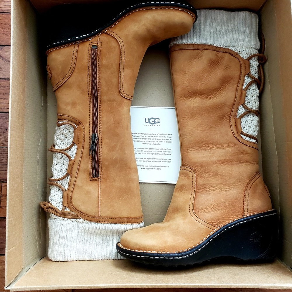 Ugg Lace Up Tall Wedge Boots Size 5